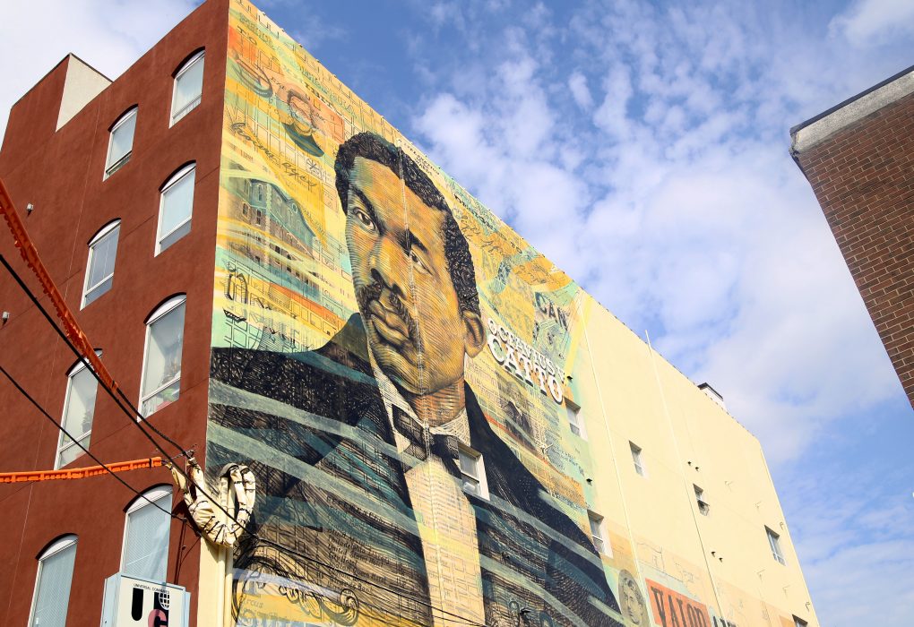 Mayor Kenney and other officials dedicate the Octavius Catto mural at Universal Charter School on October 2.