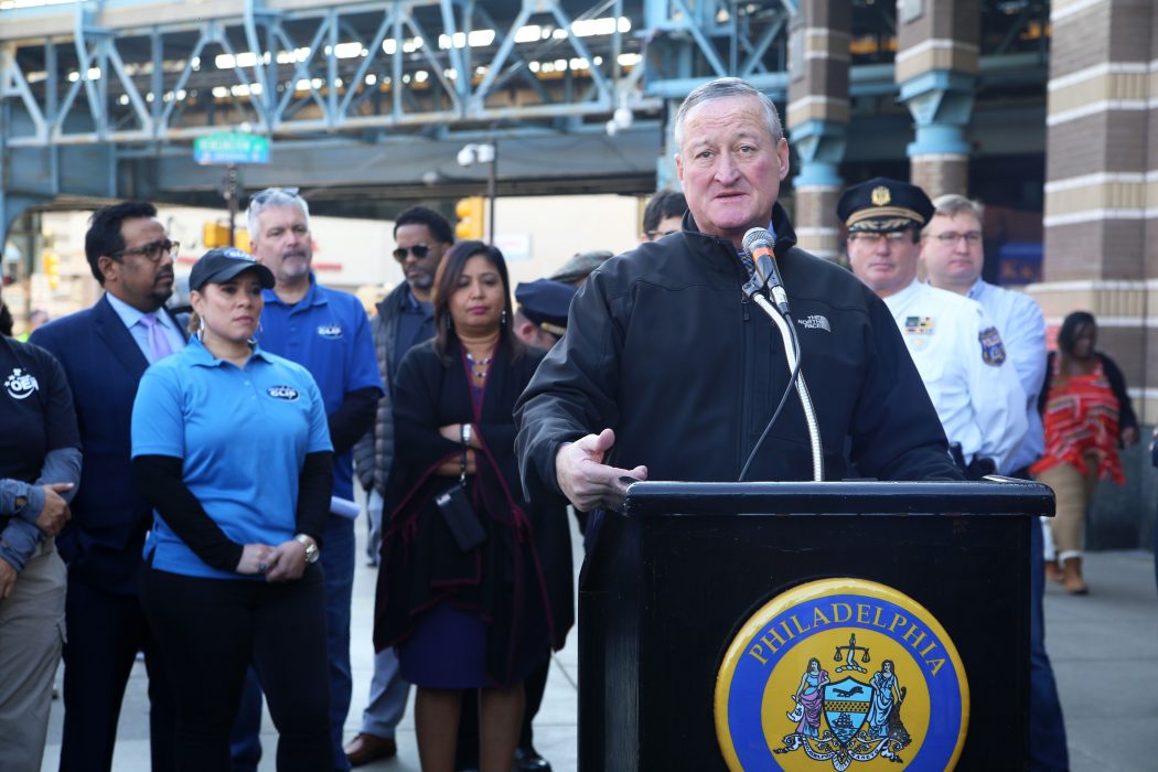 Mayor Kenney delivers remarks at the Kensington Avenue Cleanup, on November 1, a part of the Philadelphia Resilience Project. Learn more about the Philadelphia Resilience Project.
