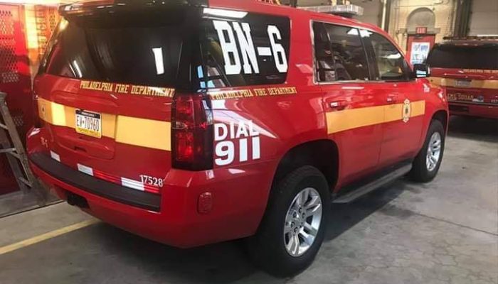Red FireDepartment SUV with BN-6 lettering