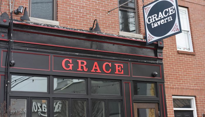Exterior of Grace Tavern bar in the Southwest Center City neighborhood of Philadelphia.