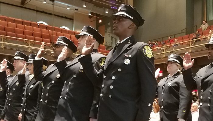 fire department members taking the oath of office