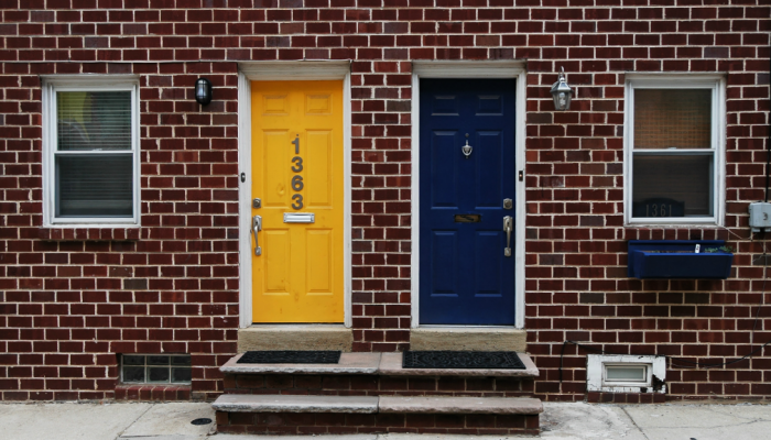 Two doorways, side-by-side, on a Philadelphia street