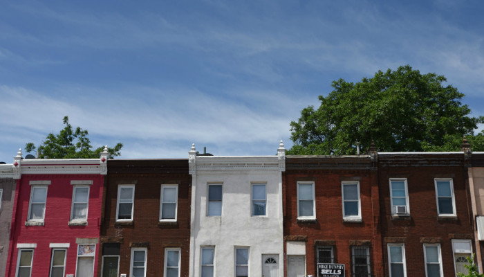 Brick row homes in the Kensington neighborhood of Philadelphia