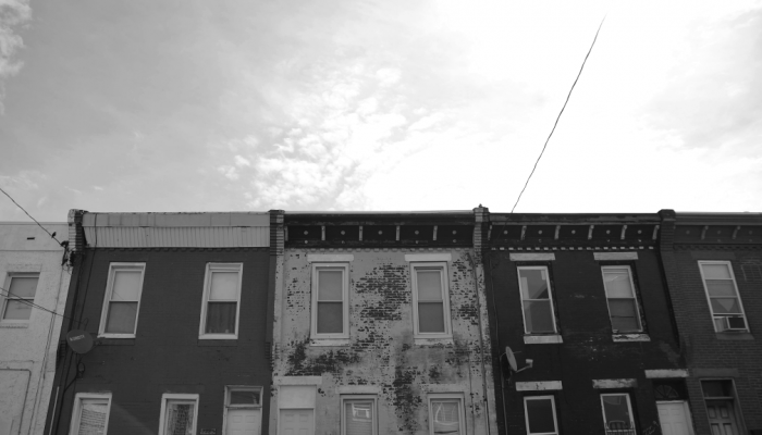 A set of two-story rowhouses in the Kensington neighborhood of Philadelphia