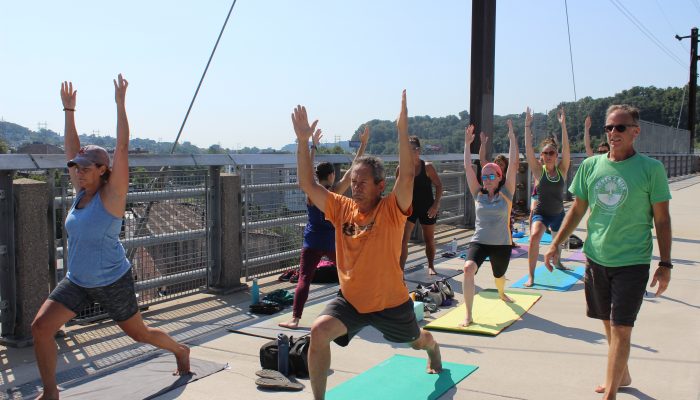 Yoga class at Manayunk Bridge.