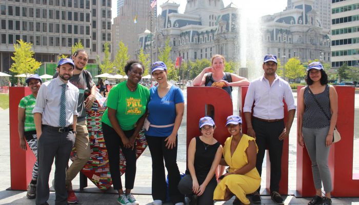 We Walk PHL participants posing in LOVE Park.