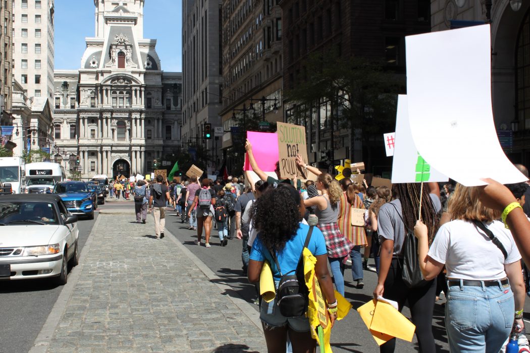 hundred gather in the streets as part of the Philly Global Climate Strike