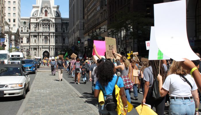 hundred gather in the streets as part of the Philly Global Climate Strike