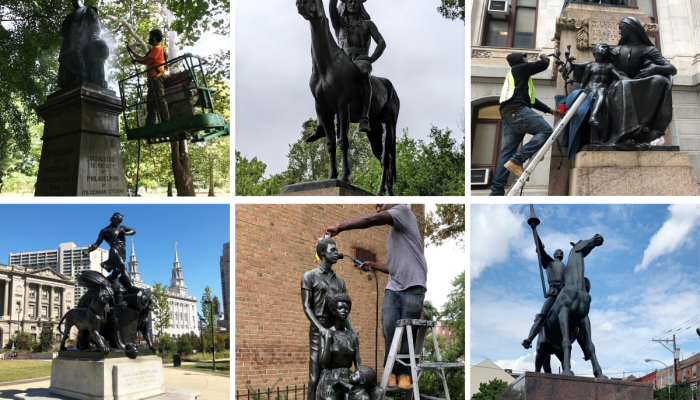Six large statues that were restored as part of the City's Conservation and Collection Management program.