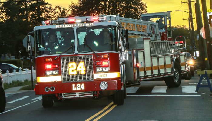 fire truck driving down street