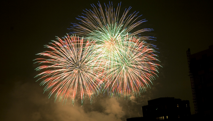 Fireworks above Philadelphia on New Years Eve