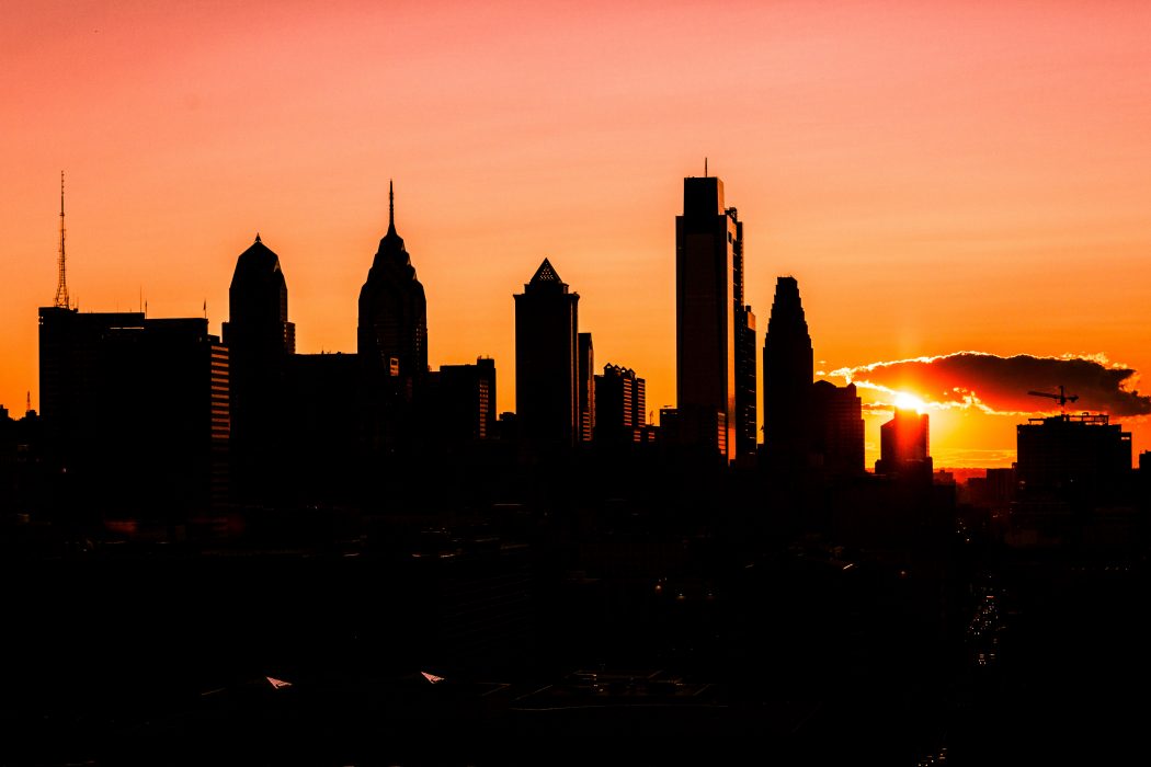 Philadelphia skyline at sunset