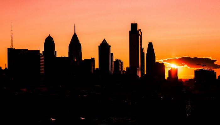 Philadelphia skyline at sunset