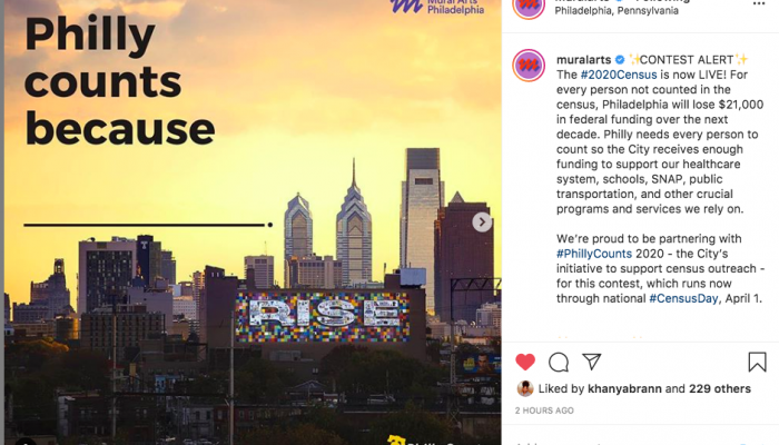a screenshot of the mural arts Philly Counts contest post on Instagram
