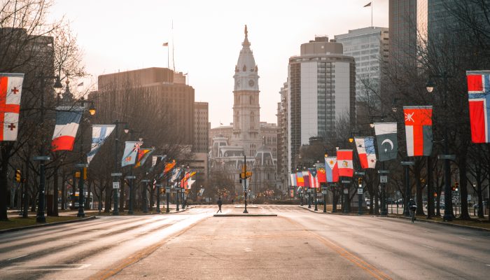Philadelphia City Hall and flags