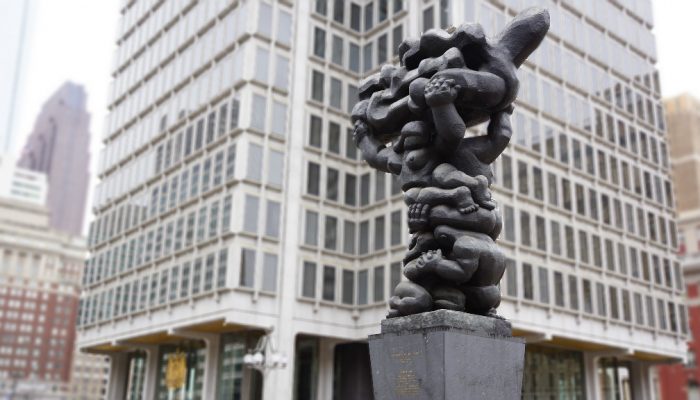 "Government of the People" sculpture in front of the Municipal Services Building in Center City Philadelphia