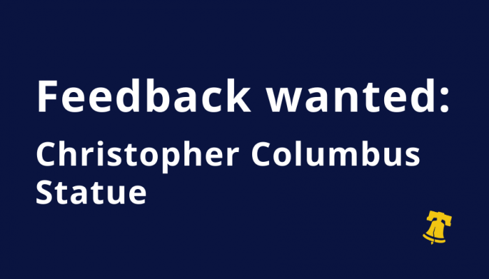 A graphic that says "Feedback wanted: Christopher Columbus statue"