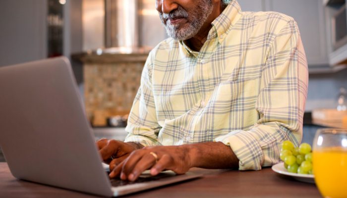 A man on a computer