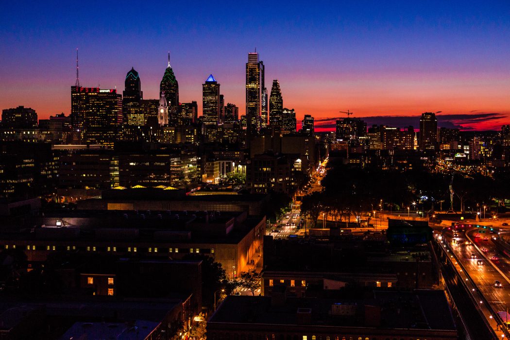 philadelphia city skyline at sunset