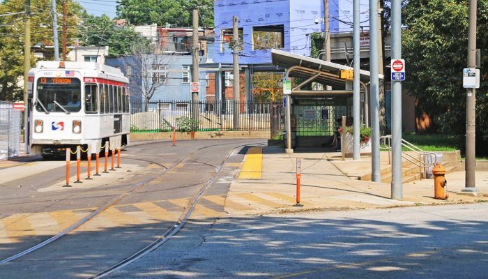 Trolley at a transit station