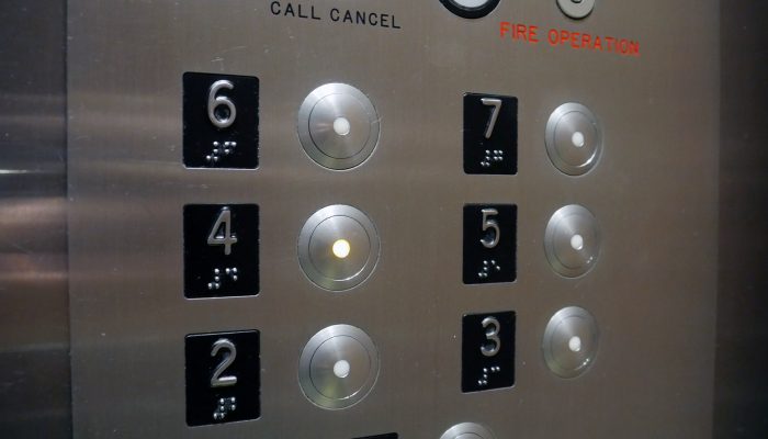 Buttons for the floors on the interior of the City Hall elevator
