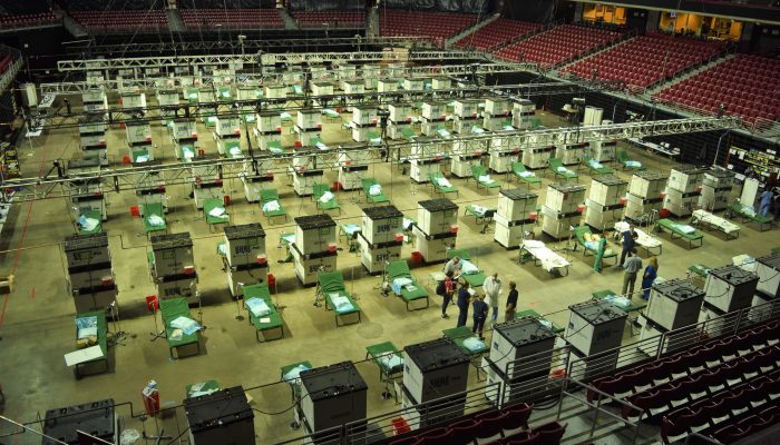 liacouras center set up with hospital beds and machines