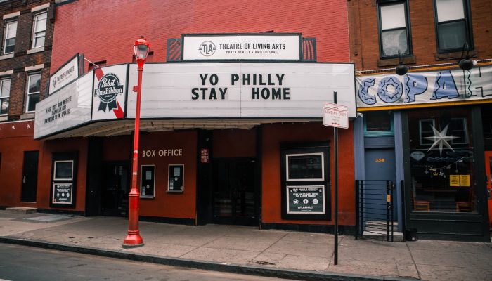 a marquee that says Yo Philly, Stay Home