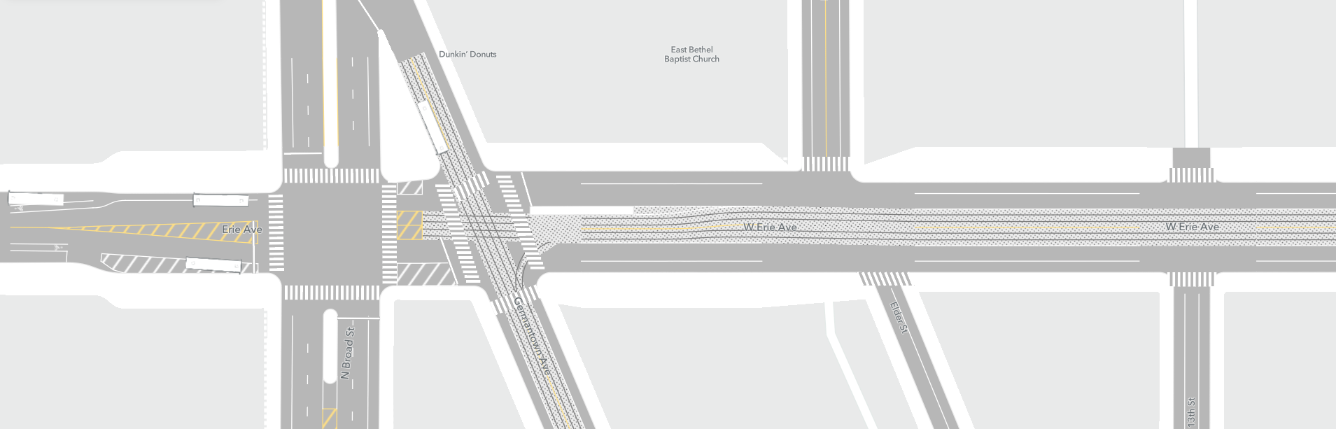 Street map of Erie Avenue intersection 