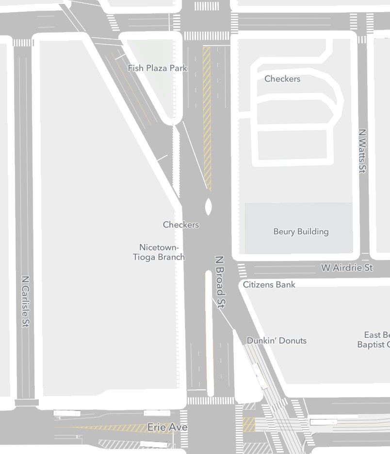 Map of the intersection where Germantown crosses Broad Street