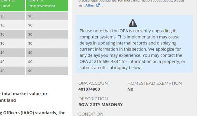 Property search website shows a property does not have the Homestead Exemption