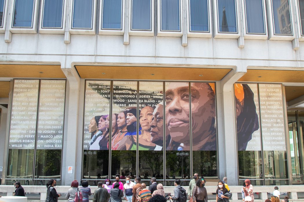the crown mural by Russell Craig at the municipal services building