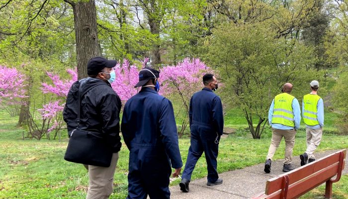 Jerome Shabazz and TCB Cleaning Ambassadors entering Cliveden Park.