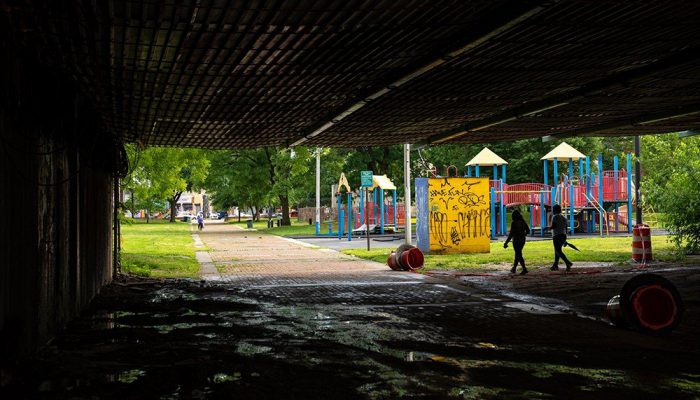 Playground with overpass above it