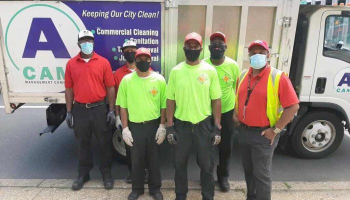 PHL TCB Cleaning Ambassadors: Sylvester Brown, Jeffrey Workman, Richard Quails, supervisor Leroy Towns, Ambassador John Hightower, Supervisor James Baker standing next to the ACAM Management Truck.