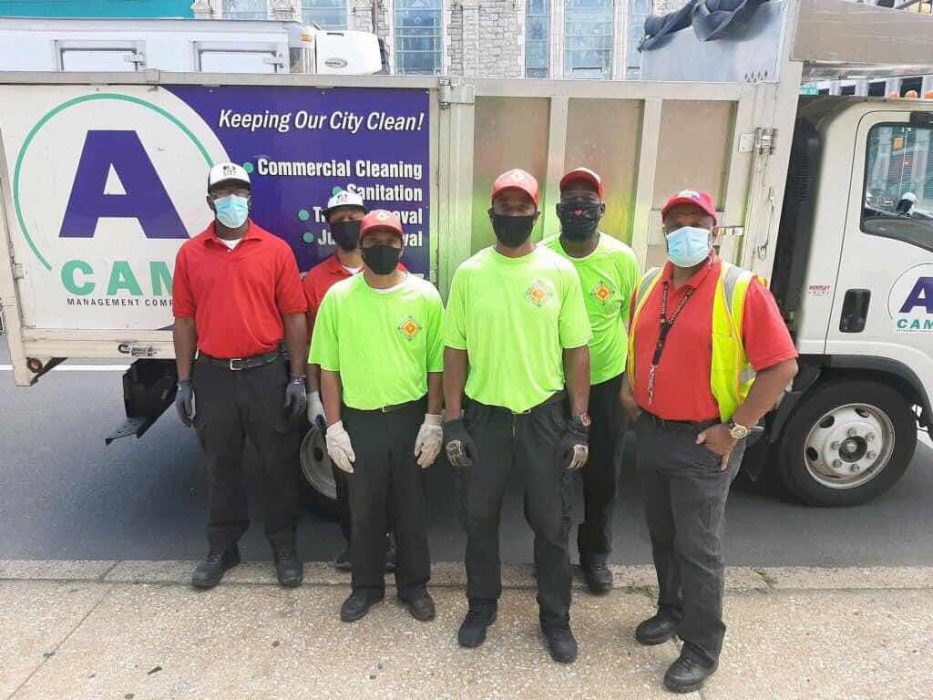 PHL TCB Cleaning Ambassadors: Sylvester Brown, Jeffrey Workman, Richard Quails, supervisor Leroy Towns, Ambassador John Hightower, Supervisor James Baker standing next to the ACAM Management Truck.