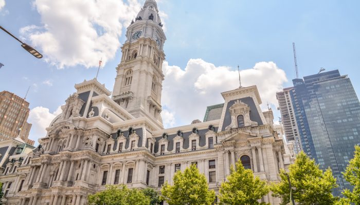 City Hall with a blue sky in the background