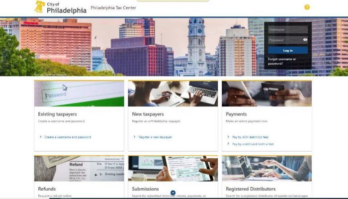 The homepage of the Philadelphia Tax Center, scheduled to roll out on November 1, 2021