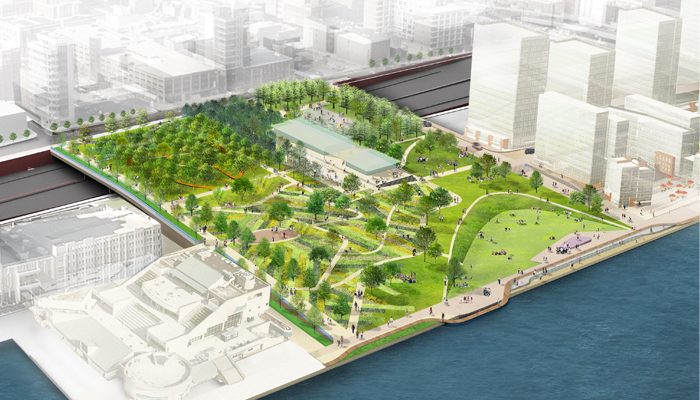 Un rendu du réaménagement proposé à Penn's Landing.