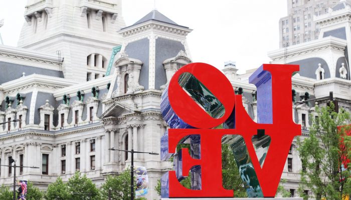 the love sculpture in front of Philadelphia city hall