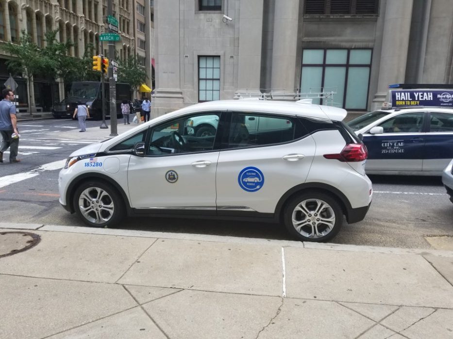 An electric passenger vehicle part of the municipal fleet