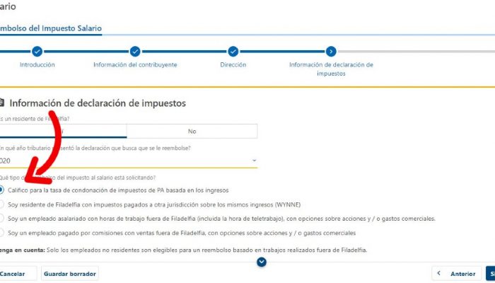 Un paso en la solicitud electronica para un reembolso del Impuesto al Salario