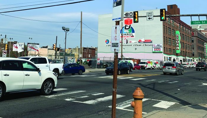 bus stop and crossing on Washington Avenue and 13th Street