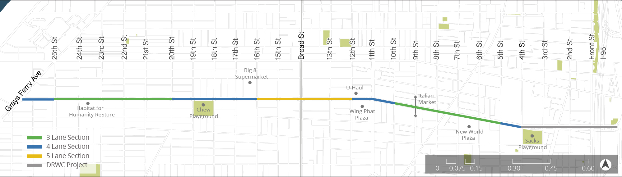 a map of washington ave showing proposed lane changes