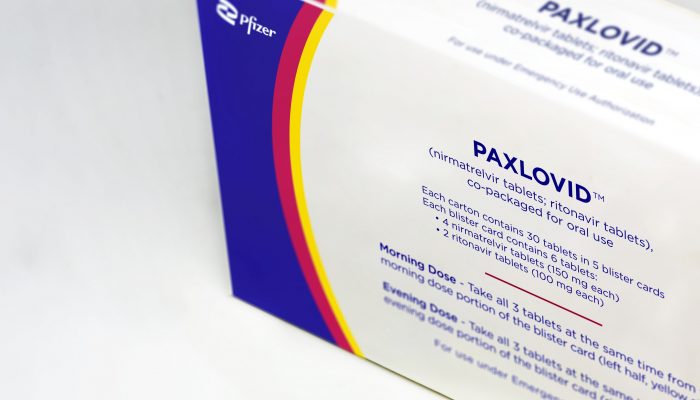 A box of COVID-19 antiviral medication called Paxlovid