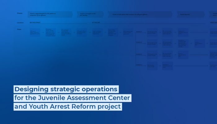 Image reads: Designing strategic operations for the Juvenile Assessment Center and Youth Arrest Reform project