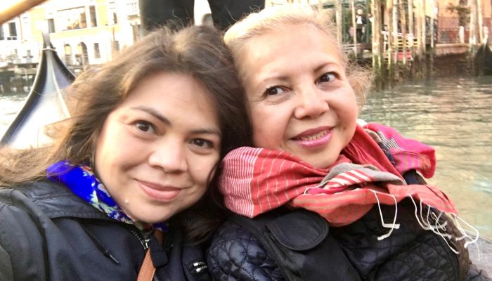 Caroline in Venice with her mom.