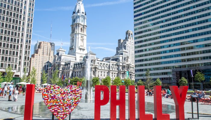the i heart philly sculpture in love park