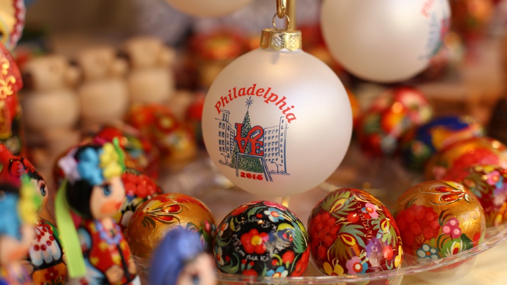 A Christmas ornament includes the word Philadelphia and an image of the LOVE statue
