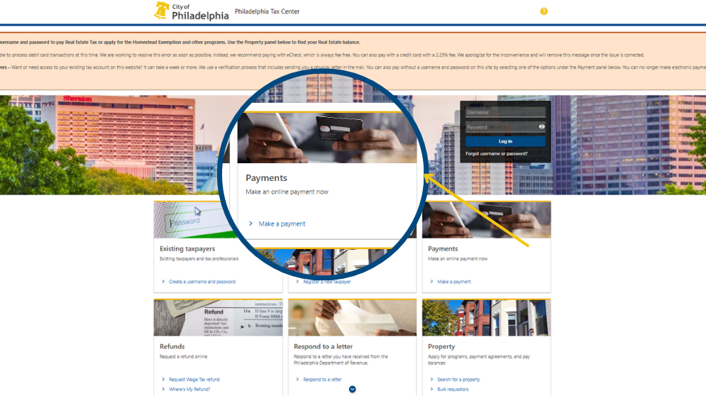 Screenshot of the Philadelphia Tax Center