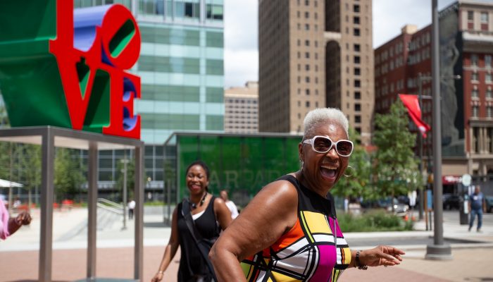 Adults participating in 2022 mental health reset classes in LOVE Park